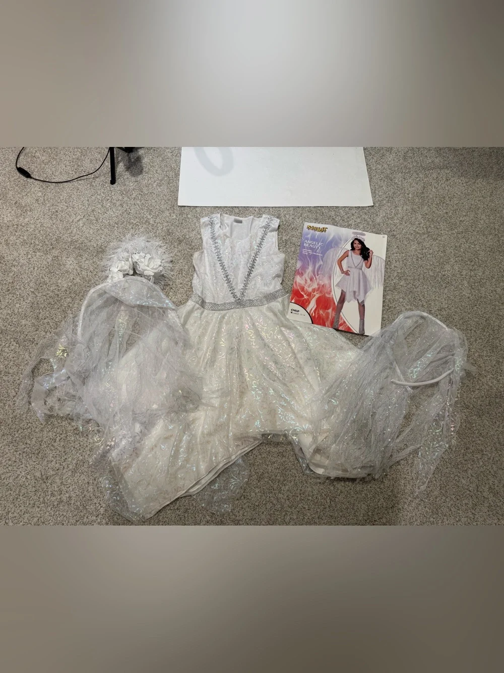 Spirit Halloween Angelic Beauty White Angel Costume Dress Wings Halo Child Large